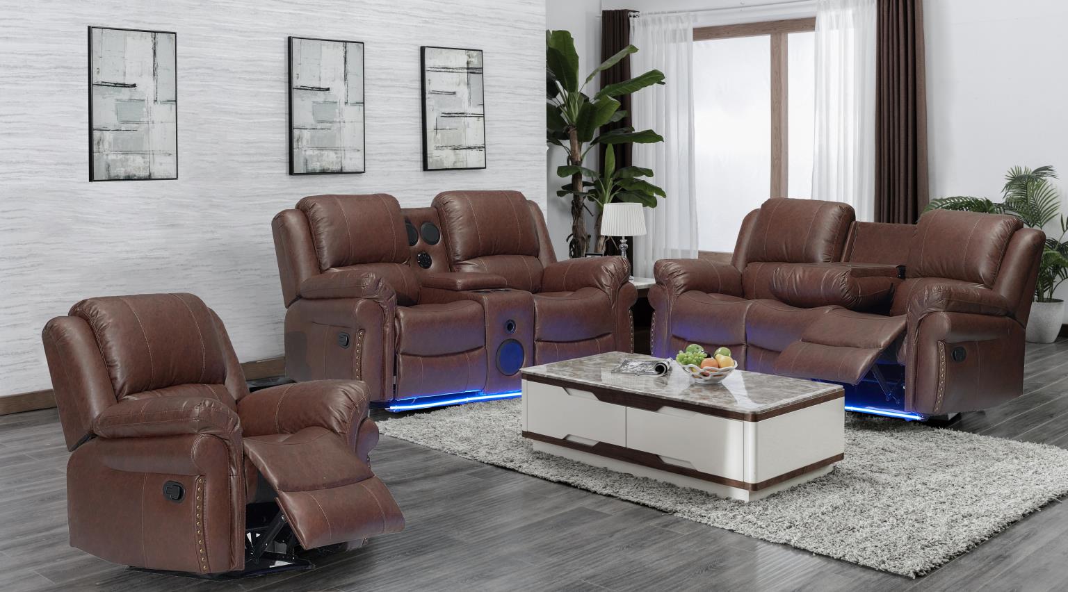 L433 CESAR BROWN LED SOFA SET Image